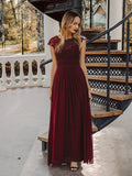 Zjkrl - Elegant Evening Dresses O-Neck Sleeveless A-LINE Lace Floor-Length Gown 2023 Ever pretty of Burgundy Simple Prom Dress Women
