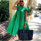Women Dresses 2023 Summer Shrimp Print Loose Casual Swing Dress Butterfly Short Sleeve Midi Holiday Dress Beach Boho Female Robe