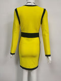 Zjkrl - Front Zippers Sexy V Neck Women Bandage Dress Patchwork Bodycon Mini Dresses Celebrity Party Club Sexy Full Sleeve Vestidos