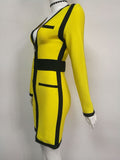 Zjkrl - Front Zippers Sexy V Neck Women Bandage Dress Patchwork Bodycon Mini Dresses Celebrity Party Club Sexy Full Sleeve Vestidos