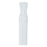 Zjkrl High Quality White Sleeveless Tassel Hollow Out Bodycon Rayon Bandage Dress Evening Party Sexy Dress