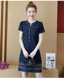 Zjkrl - Denim Dress for Women 2023 New Summer Casual Jeans Dress Embroidery With Button Sexy Denim Mini Dress Vestidos 5XL R96