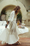 Zjkrl - 2023 Women's New Cotton Lace Dress Beach Style Sweet Summer Maxi Dress Solid V-neck Ankle Length Holiday Dress Ethnic Boho Dress