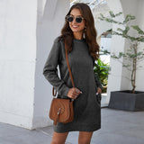 Zjkrl - Autumn/Winter Sweatshirt Dress Women&#39;s Solid Color O Neck Pocket Mini Dress Warm Short Dresses Long Sleeve Basic Pullover