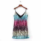 Zjkrl Women's Summer Sundresses Sexy Club Party Prom Shiny Dress Backless Gold Sequin Mini Slip Short Skirt Fashion Girls Clothing