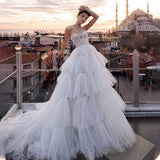 Zjkrl - Elegant Spaghetti Straps A Line Wedding Dresses Backless Robe de Mariage Delicate Beaded Ruffles Bridal Gown