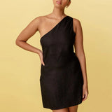 Zjkrl - Autumn Ladies Party Dresses Sexy Oblique Shoulder Backless Slim Short Dress Women Summer Solid Temperament Commute Dress Vestido