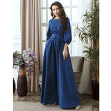 Zjkrl - Casual O-Neck Belt A-Line Long Dress Autumn Lantern Sleeve High Waist Elegant Party Floor-Length Dresses For Women