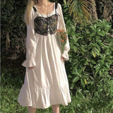 Zjkrl - Korean Princess Vintage Dress Women Autumn Patchwork Elegant Midi Dress Female Long Sleeve Party High Waist Casual Dress