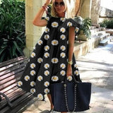 Women Dresses 2023 Summer Shrimp Print Loose Casual Swing Dress Butterfly Short Sleeve Midi Holiday Dress Beach Boho Female Robe