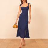 Zjkrl - Dresses For Women 2023 Elegant Vintage Floral Dress Frill Sweetheart Neck Sleeveless Strap Tie Ruffle Hem Summer Beach Dress