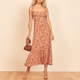 Zjkrl - Dresses For Women 2023 Elegant Vintage Floral Dress Frill Sweetheart Neck Sleeveless Strap Tie Ruffle Hem Summer Beach Dress