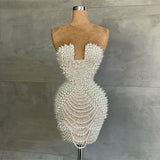 Radia May Full Pearls Luxury Short Prom Dresses 2023 Sexy Mini Cocktail Party Dress for Women Wedding Evening Birthday RM029