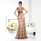 Zjkrl Glamorous Champagne Lace Mother of the Bride Dresses Mermaid Cap Sleeves V Neckline Beaded Wedding Party Gowns Back Out