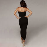 Zjkrl New Summer Dresses Women Sling V-neck Slim Fit Bodycon Long Dress Sleeveless Backless Elegant Sexy Club Bag Hip Party Dress Evening Dresses
