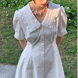 Summer White Slim Kawaii Mini Dresses Women Korean High Waist Elegant Sweet Dress Female Short Sleeve Casual Outing Party Dress