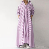 Zjkrl - Autumn Casual Loose Maxi Dress Women Vintage Turn-down Collar Striped Shirt Boho Beach Wedding Long Office Vestidos