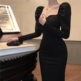 Zjkrl - Elegant Mermaid Black Long Dress Women Korean One Piece Vintage Gothic Evening Party Dress Autumn Casual Hepburn Slim Dress 2023