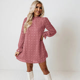 Woman Clothes Long Sleeve Solid Dress Fashion Dot Pom Pom Dress New Loose Casual Dress Vestidos Elegant A Line Lady Dress
