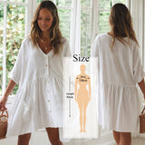 Zjkrl - 2023 Bohemian Casual Summer Beach Dress White Tunic Women Beachwear Cover-ups Plus Size Sexy Pareo Dress Sarong plage N771