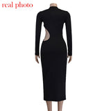 Zjkrl Fall Party Dresses For Women Sexy Black Cut Out Round Neck Long Dress Women Elegant Long Sleeve Club Party Spring Dresses Skinny Clothes