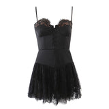 Romantic Women Lace Patchwork Sexy Sling Dress Ladies Satin Chiffon Super-Short Dress Summer Beach Vestido