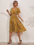 Zjkrl graduation outfit ideas 90s latina aesthetic freaknik fashion baseball game tomboy style swaggy going out classic edgy brunch cute White Floral Printing Summer Chiffon Beach Dress  Casual V-neck Short Sleeve A-line Women Midi Dresses Vestidos