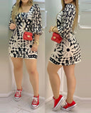 Zjkrl - Floral Print Lantern Sleeve Casual Dress Women Square Neck Mini Dress