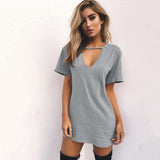 Sexy Women Deep V Neck Short sleeve Brown Mini Dress Nightwear Sleepwear Clubwear Party Loose Mini Dress