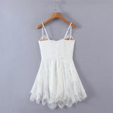 Romantic Women Lace Patchwork Sexy Sling Dress Ladies Satin Chiffon Super-Short Dress Summer Beach Vestido