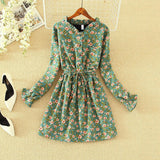 New Spring Autumn Women Dress Velvet Floral Dress Long Sleeve Female Elastic Waist Shirt Dresses Party Vestidos Femme