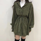 Women Vintage Front Pockets Sashes A-line Dress Lantern Sleeve Turn Down Collar Solid Party Dress Winter Casual New Dress