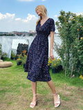 Zjkrl graduation outfit ideas 90s latina aesthetic freaknik fashion baseball game tomboy style swaggy going out classic edgy brunch cute White Floral Printing Summer Chiffon Beach Dress  Casual V-neck Short Sleeve A-line Women Midi Dresses Vestidos