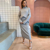 Zjkrl - New Women&#39;s Knitted Set Fashion High Neck Long Sleeve Pullover &amp; High Waist Tight Skirt 2-piece casual suit