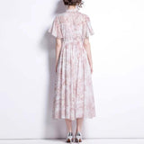 Zjkrl - 2023 Summer ZA Women&#39;s Dress Clothing Elegant Light Pink Petal Sleeve Print Drawstring Vintage Casual Party Dresses Traf