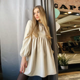 O-Neck Folds Lantern Sleeve Casual Dresses Autumn Solid Color A-Line Loose Comfort High Waist Dress For Women New
