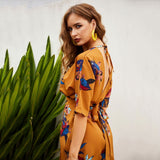 Zjkrl - Elegant Ladies Dress For Woman Summer Sexy Deep V-neck Backless Single-breasted Lace Up Dress Casual Beach Vacation Dresses