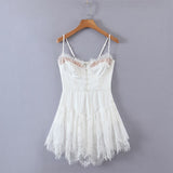 Romantic Women Lace Patchwork Sexy Sling Dress Ladies Satin Chiffon Super-Short Dress Summer Beach Vestido