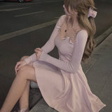 Zjkrl Knit One-Piece Dress Korean 2021 Spring Casual Long Sleeve Sexy Sweater Mini Dress Women Outwear Party Elegant Dress Female Cute