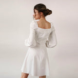 Zjkrl - Square Collar Lantern Sleeve Backless Casual Dresses Autumn Sweet Loose Comfort A-Line Mini Dresses For Women