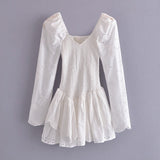 Zjkrl 2023 Summer Autumn Long Sleeve Elegant Embroidery Mini Dress Women Long Sleeve Cotton Smocked Bodice Sexy Woman Dress