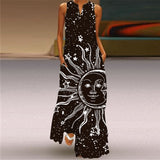 Vintage Print Women Sundress 2023 Summer Fashion Sexy V-neck Sleeveless Long Dresses with Pocket Casual Lady Maxi Dress Vestidos