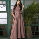 Zjkrl - Casual O-Neck Belt A-Line Long Dress Autumn Lantern Sleeve High Waist Elegant Party Floor-Length Dresses For Women
