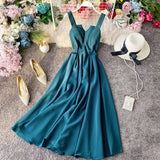 Sexy Party Dress Women Solid A-line Backless Summer Dress Sleeveless High Waist Elegant Long Dresses Beach Vestidos P551