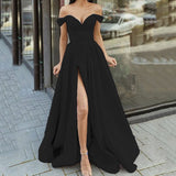 Zjkrl Summer Women Off Shoulder Strapless Club Party Dress Spring Elegant Slash Neck Backless Maxi Dress Short Sleeve Split Lady Dress