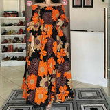Zjkrl African National Print Party Dress Women Casual Sexy Slash-neck Lady Maxi Dress New Vintage Long-sleeved Loose Elegant Dress