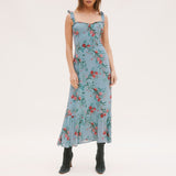 Zjkrl - Dresses For Women 2023 Elegant Vintage Floral Dress Frill Sweetheart Neck Sleeveless Strap Tie Ruffle Hem Summer Beach Dress