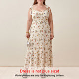 Zjkrl - Dresses For Women 2023 Elegant Vintage Floral Dress Frill Sweetheart Neck Sleeveless Strap Tie Ruffle Hem Summer Beach Dress