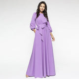 Zjkrl - Casual O-Neck Belt A-Line Long Dress Autumn Lantern Sleeve High Waist Elegant Party Floor-Length Dresses For Women