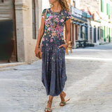 Zjkrl - Elegant Women Maxi Dress 2023 Summer O Neck Short Sleeve Sundress Office Lady Party Dress Female Print A-Line Long Dress Vestido